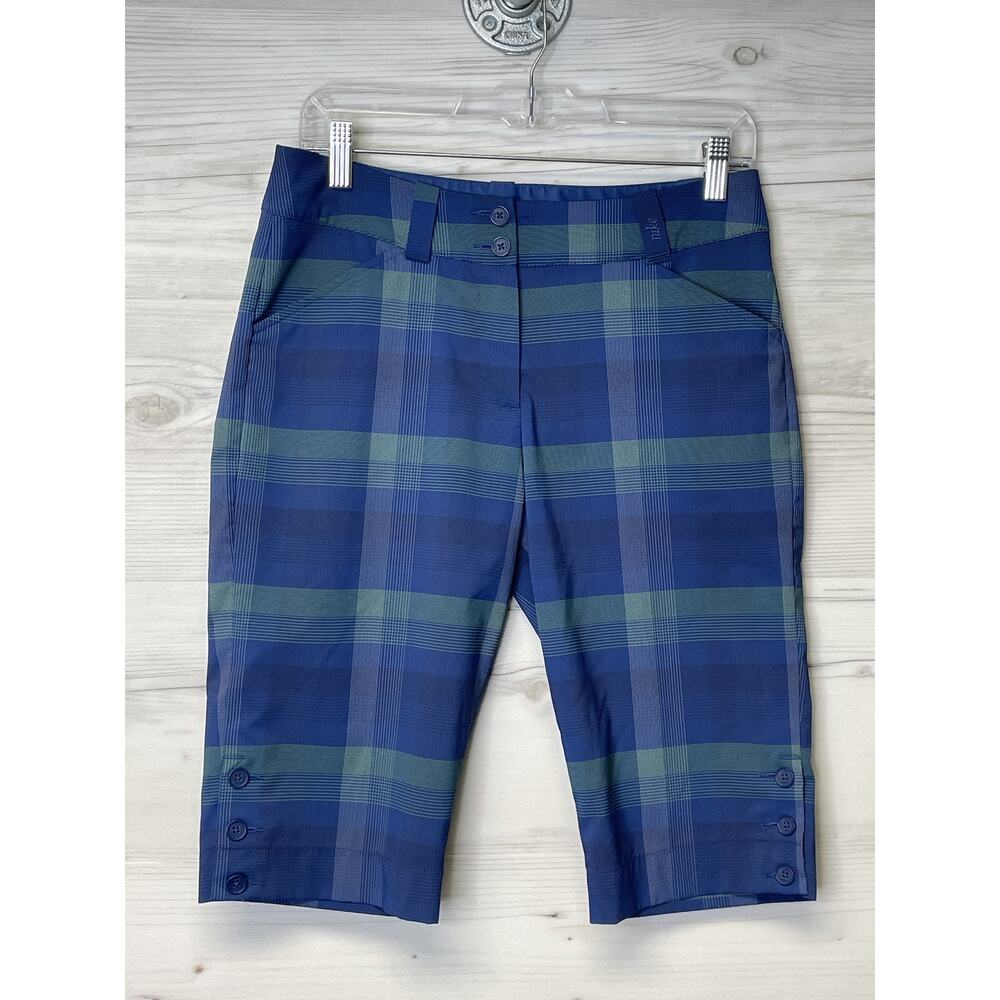 Nike Golf Shorts Womens 2 Plaid Dri-Fit Stretch Mid Rise Bermuda 392866-481